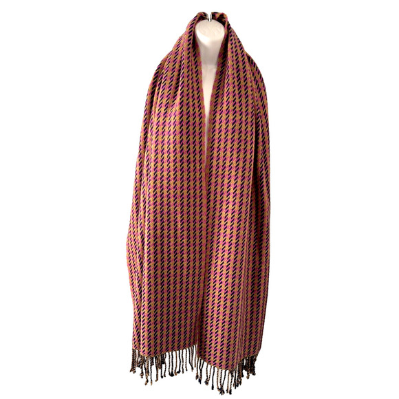 NWOT J Crew Wool Blend Scarf Brown Navy Pink Geometric 22"x90" - Picture 2 of 6